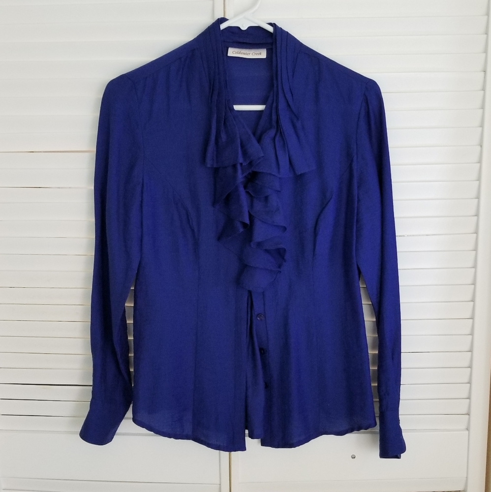 Coldwater Creek Blue Classic Gather Front Top